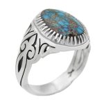 انگشتر فیروزه نیشابوری نقره مردانه دست ساز طرح آرش