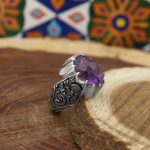 انگشتر آمیتیست نقره مردانه دست ساز طرح پارسا - Image 4