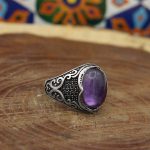 انگشتر آمیتیست نقره مردانه طرح مانی - Image 2