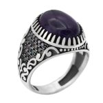 انگشتر آمیتیست نقره مردانه طرح پرهام