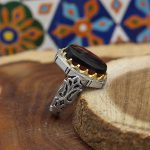 انگشتر عقیق سلیمانی نقره مردانه طرح اکبر - Image 5