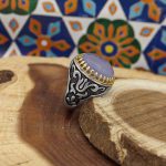 انگشتر عقیق کبود یمنی نقره مردانه طرح آرش - Image 4
