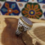 انگشتر عقیق کبود یمنی نقره مردانه طرح یاعلی - Image 4