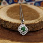 گردنبند عقیق سبز نقره زنانه طرح شقایق - Image 4
