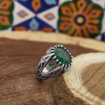 انگشتر زمرد الماس تراش نقره مردانه طرح آریا - Image 2