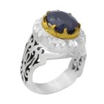 انگشتر یاقوت کبود الماس تراش نقره مردانه طرح عبدالله