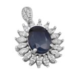 گردنبند یاقوت کبود الماس تراش نقره زنانه طرح نیلوفر