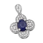 گردنبند یاقوت کبود الماس تراش نقره زنانه طرح الهام