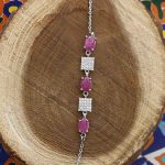 دستبند یاقوت سرخ الماس تراش نقره زنانه طرح شکوفه - Image 4