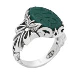 انگشتر عقیق سبز نقره مردانه طرح ایلیا