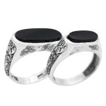 انگشتر ست عقیق مشکی نقره مردانه و زنانه طرح کیان