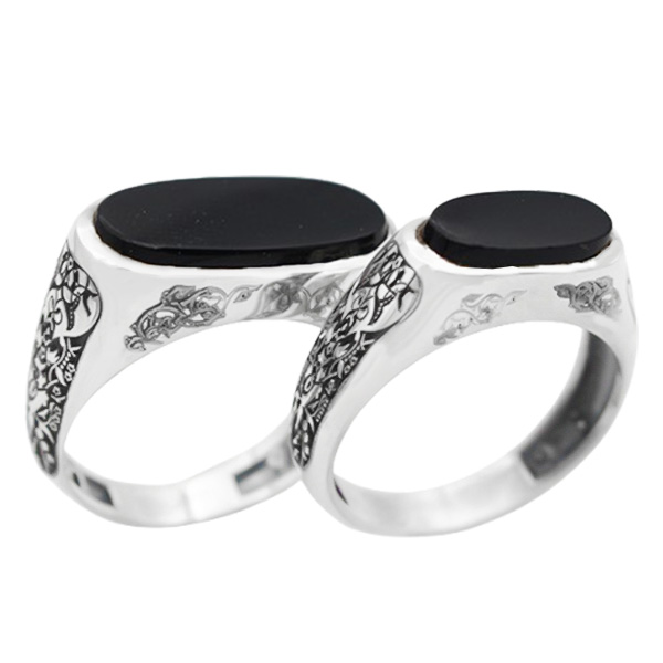 4-1-2053 (kiyan-set-black-agate-ring) (2) انگشتر عقیق سیاه (مشکی) ست زنانه مردانه نقره خاص