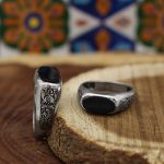 انگشتر ست عقیق مشکی نقره مردانه و زنانه طرح کیان - Image 4