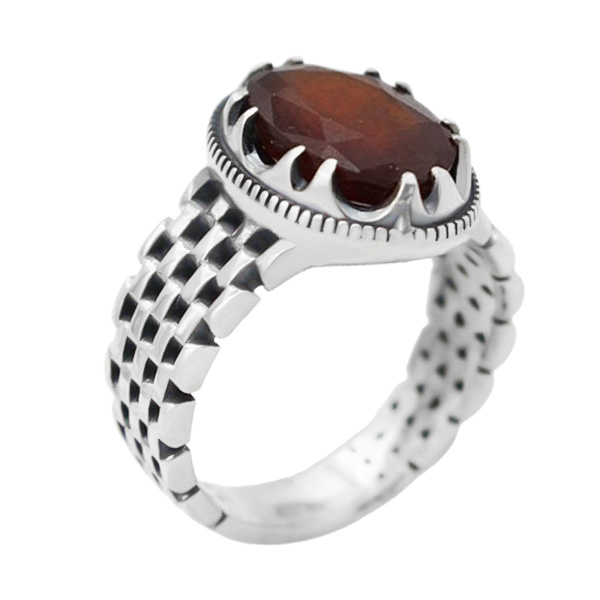 9-1-195 (garnet-saman-ring) (4) انگشتر گارنت مردانه نقره