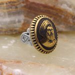 انگشتر حدید صینی نقره مردانه طرح دورطلایی یزدان + شمایل سید حسن نصرالله - Image 2