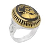 انگشتر حدید صینی نقره مردانه طرح دورطلایی یزدان + شمایل سید حسن نصرالله