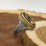 انگشتر حدید صینی نقره مردانه طرح دورطلایی یزدان + شمایل سید حسن نصرالله - Image 5