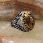 انگشتر حدید صینی نقره مردانه طرح دورطلایی سید حسن نصرالله 3 + آیت الکرسی - Image 5