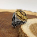انگشتر حدید صینی نقره مردانه طرح دورطلایی سید حسن نصرالله 3 + آیت الکرسی - Image 2