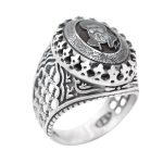 انگشتر حدید صینی نقره مردانه طرح سید حسن نصرالله + آیت الکرسی