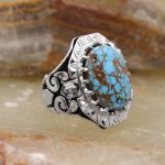 انگشتر فیروزه نیشابوری نقره مردانه دست ساز طرح داریوش - Image 2