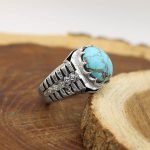 انگشتر فیروزه نیشابوری نقره مردانه دست ساز طرح مهران + 4 قطعه برلیان - Image 4