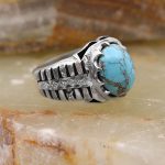 انگشتر فیروزه نیشابوری نقره مردانه دست ساز طرح مهران + 4 قطعه برلیان - Image 5