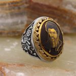 انگشتر حدید صینی نقره مردانه طرح دورطلایی یامهدی + شمایل سید حسن نصرالله - Image 2