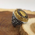 انگشتر حدید صینی نقره مردانه طرح دورطلایی یامهدی + شمایل سید حسن نصرالله - Image 3