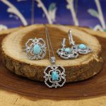 نیم ست فیروزه نیشابوری نقره زنانه طرح تاج - Image 3