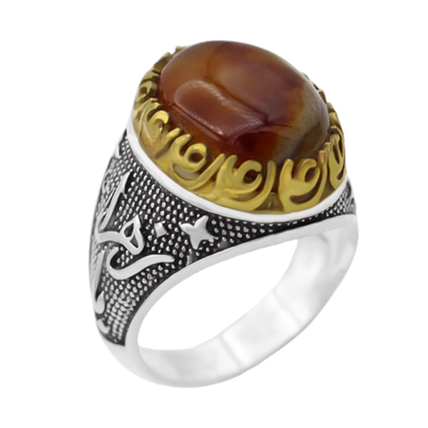 4-1-2062 (solomon-agate-yazahra-man-ring) (4) انگشتر عقیق سلیمانی مردانه نقره ساده