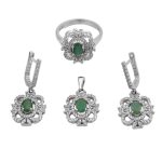 نیم ست زمرد زامبیا الماس تراش نقره زنانه طرح روژان