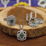 نیم ست زمرد زامبیا الماس تراش نقره زنانه طرح روژان - Image 4