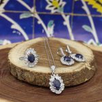 نیم ست یاقوت کبود الماس تراش نقره زنانه طرح تینا - Image 4