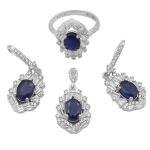 نیم ست یاقوت کبود الماس تراش نقره زنانه طرح تینا