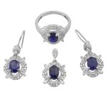 نیم ست یاقوت کبود الماس تراش نقره زنانه طرح هلیا