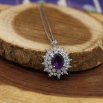 گردنبند آمیتیست الماس تراش نقره زنانه طرح هاله - Image 3