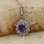 گردنبند آمیتیست الماس تراش نقره زنانه طرح نازگل - Image 4