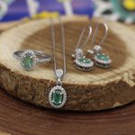 نیم ست زمرد زامبیا الماس تراش نقره زنانه طرح آدلیا - Image 5