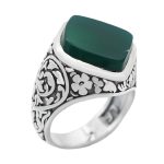 انگشتر عقیق سبز نقره مردانه طرح نگین ولایت