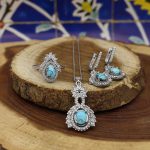 نیم ست فیروزه نیشابوری نقره زنانه طرح دلیا - Image 5