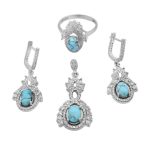 نیم ست فیروزه نیشابوری نقره زنانه طرح دلیا