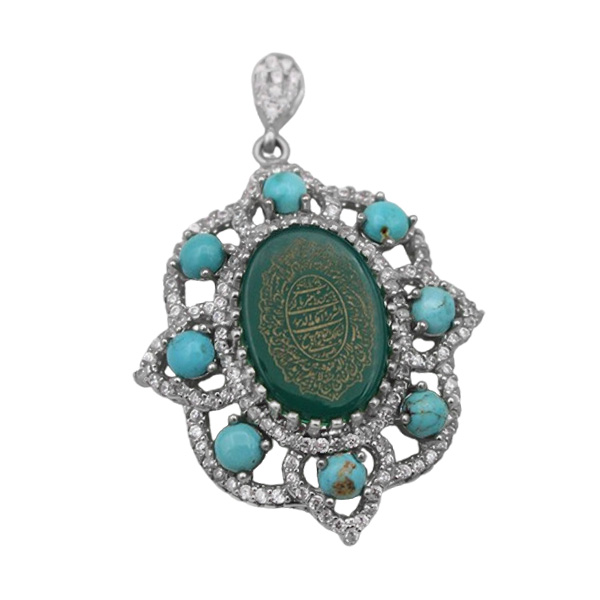 گردنبند عقیق سبز نقره زنانه طرح ستاره + حرز امام جواد (ع) + آیت الکرسی