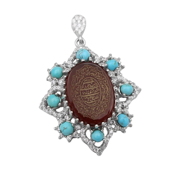 گردنبند عقیق سرخ نقره زنانه طرح بهاره + حرز امام جواد (ع) + آیت الکرسی